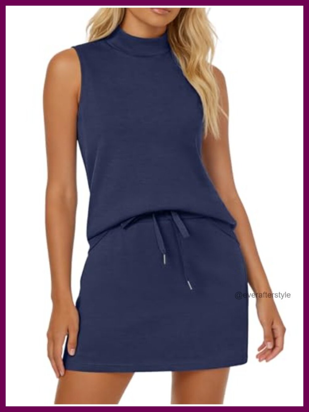 Women Mock Neck Tank Top and Skort Set Sleeveless Loose Fit Tennis Travel